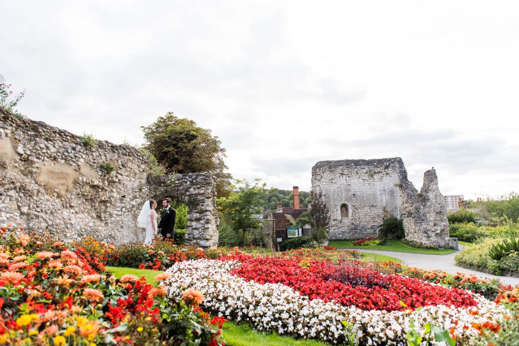 Wedding portraits in the colourful and gorgeous Guildford Castle gardens
