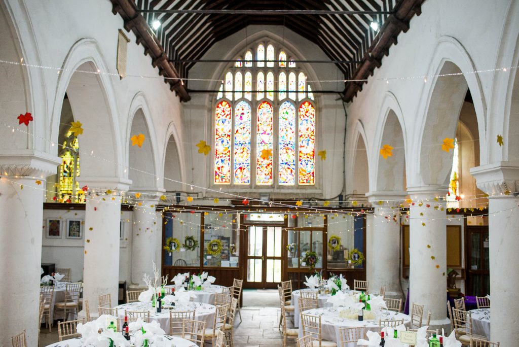 St Mary's church decorated for wedding breakfast