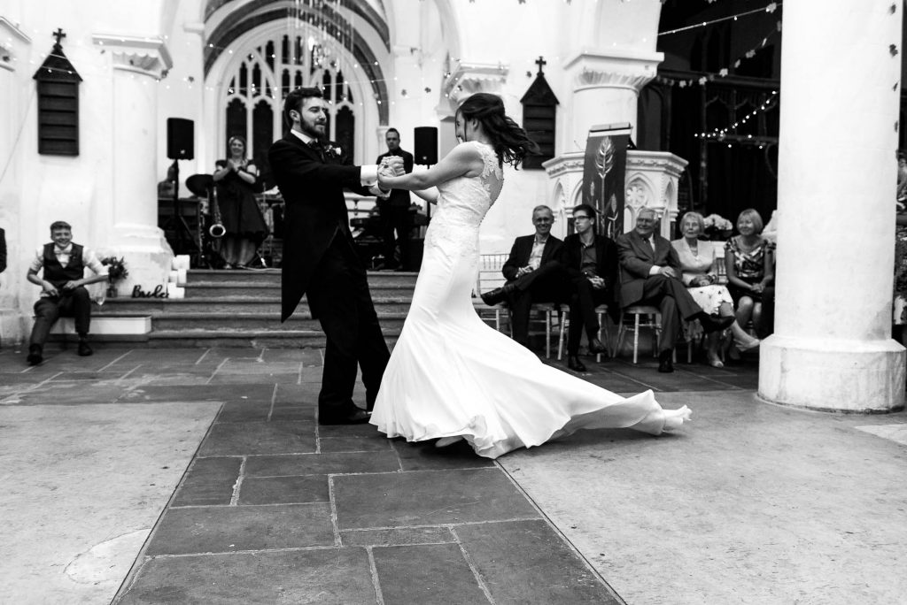 Documentary wedding photographer surrey, Energetic and lively first dance 