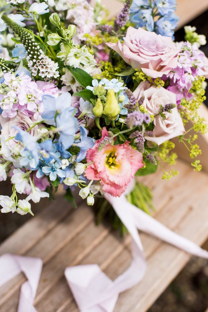 Botley Hill Barn Farm styled shoot with a gorgeous pastel coloured floral bouquet