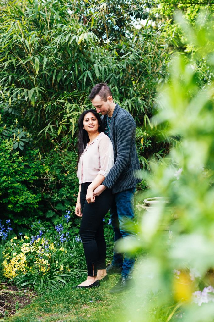 Forty Hall Engagement shoot - engaged couple embrace in gorgeous foliage