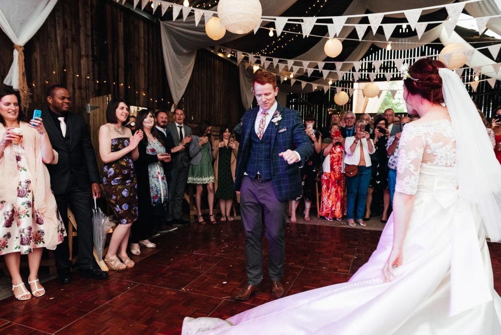 Fun and flirty first dance at Deepdale Farm, Yorkshire wedding photography