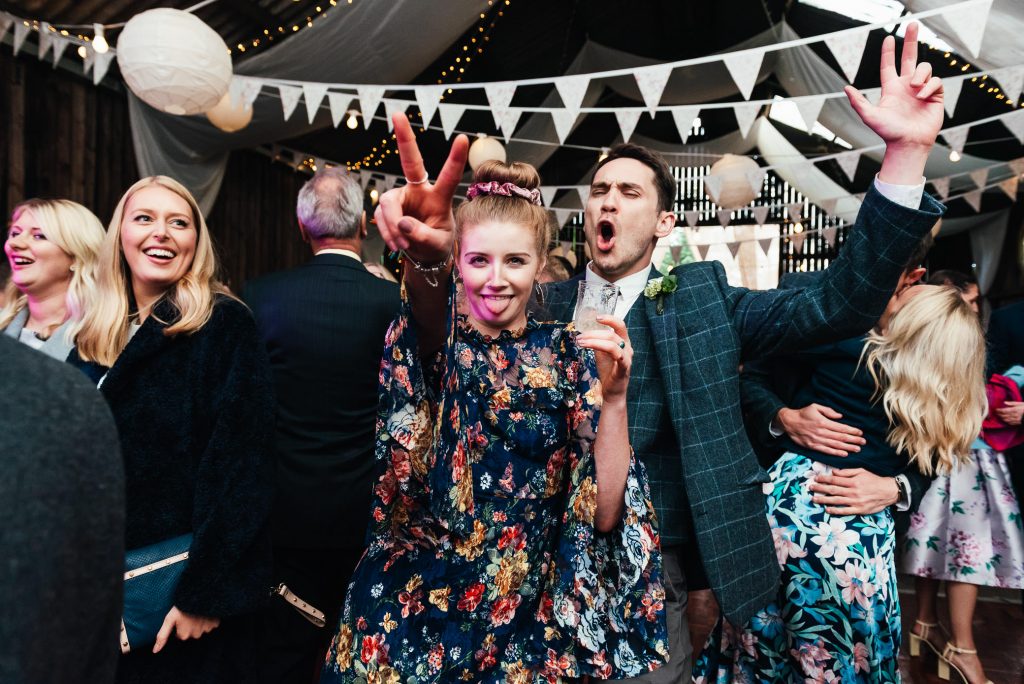 Fun dance floor wedding guests, Yorkshire wedding photography