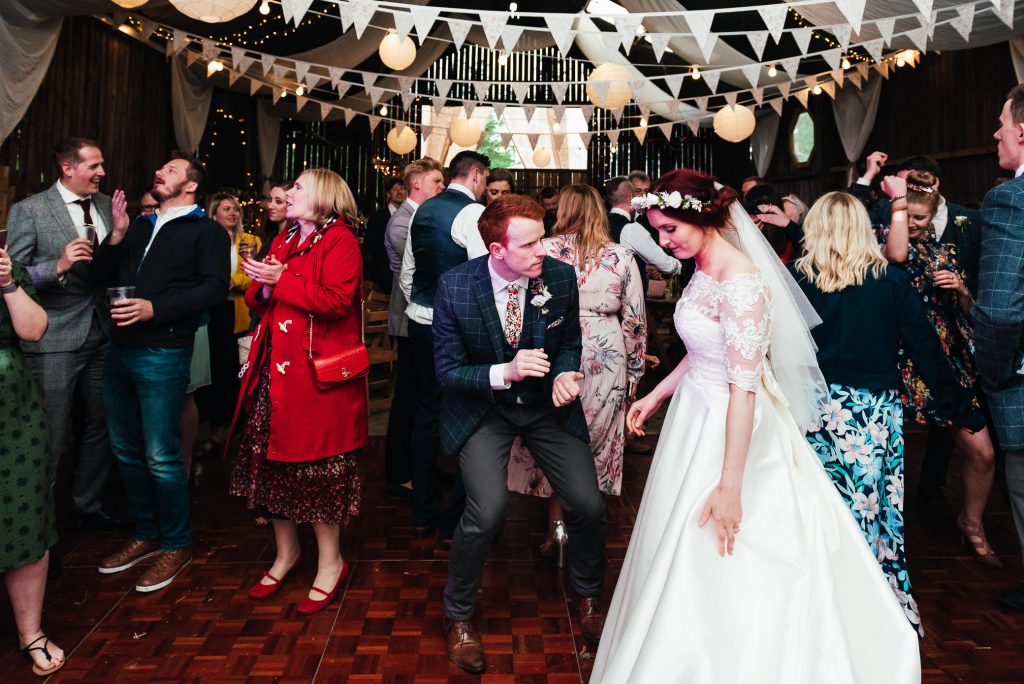 Fun dance floor wedding guests, Yorkshire wedding photography