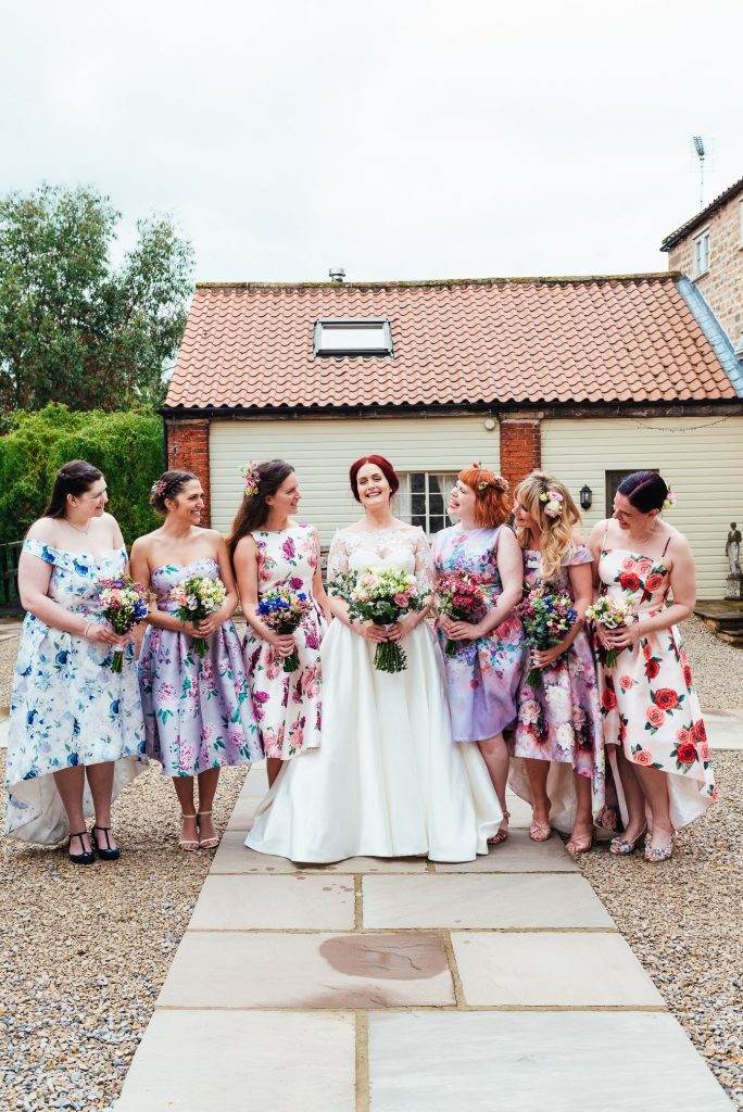 Bride with bridesmaids in miss matching ChiChi London dresses