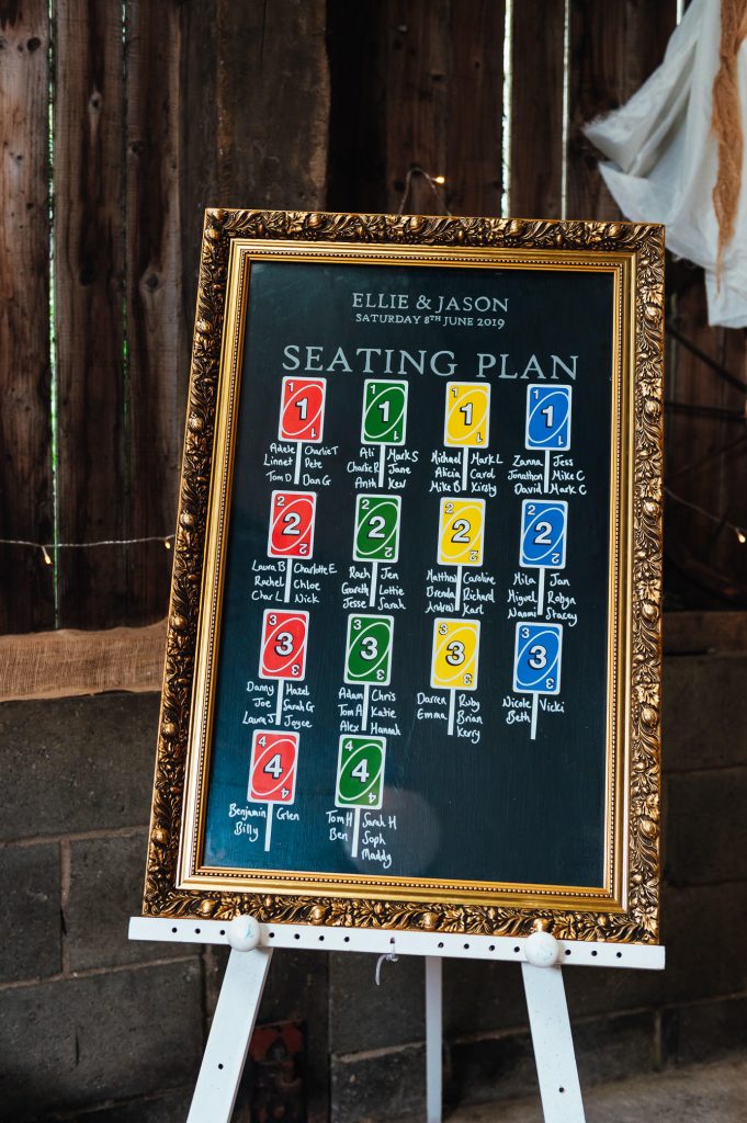 DIY seating plan with UNO card place setting