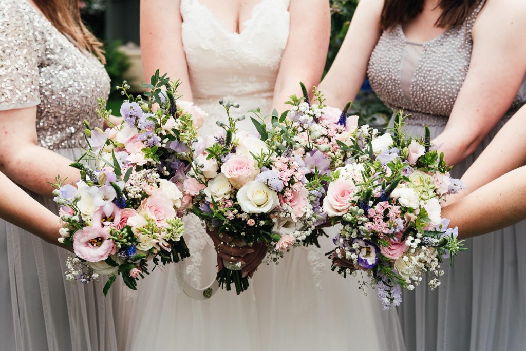 Pastel pink wedding bouquet arrangements