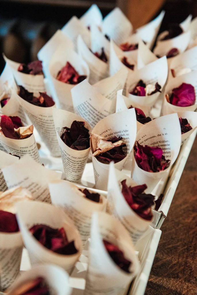 Natural wedding confetti in paper cones