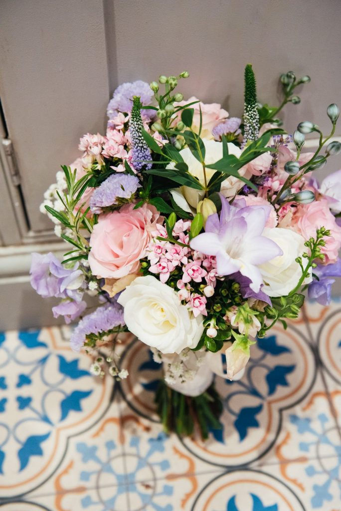 Pink and pastel wedding bouquet florals
