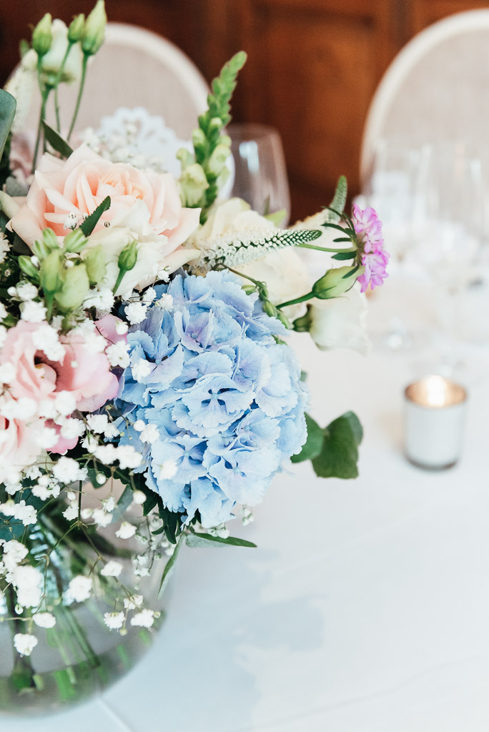 Beautiful blue hydrangea wedding bouquet