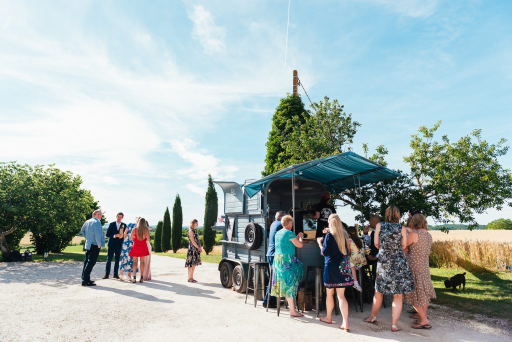 Outdoor wedding photography, French destination wedding with food truck dining