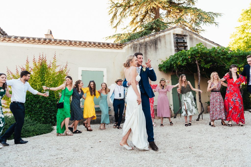 Romantic and picturesque open air first dance in French courtyard wedding