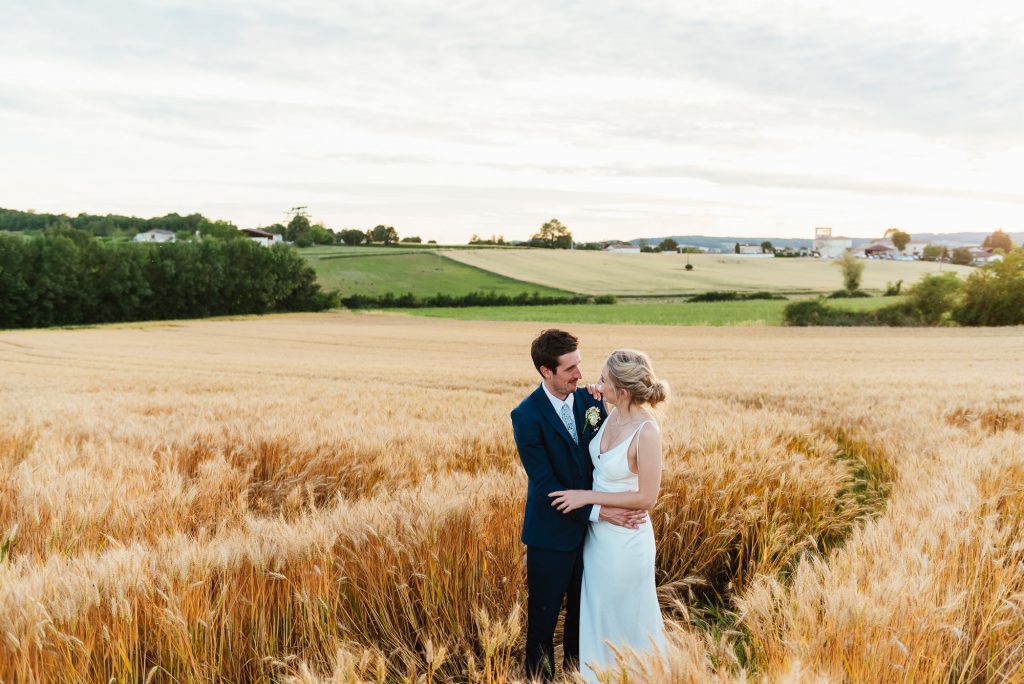 Destination wedding photography France portrait in wheat fields 
