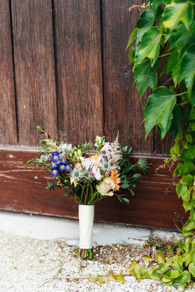 Home made wildflower wedding bouquet, destination wedding photography