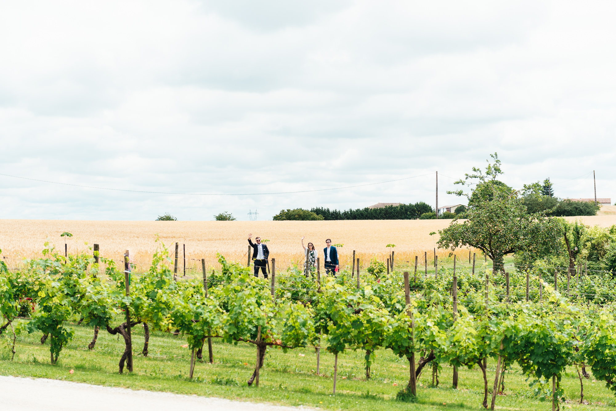 Guests arriving at French vineyard wedding, destination wedding photography