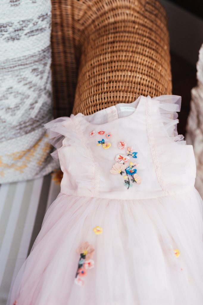 Light pink embroidered flower girl dress, destination wedding photography