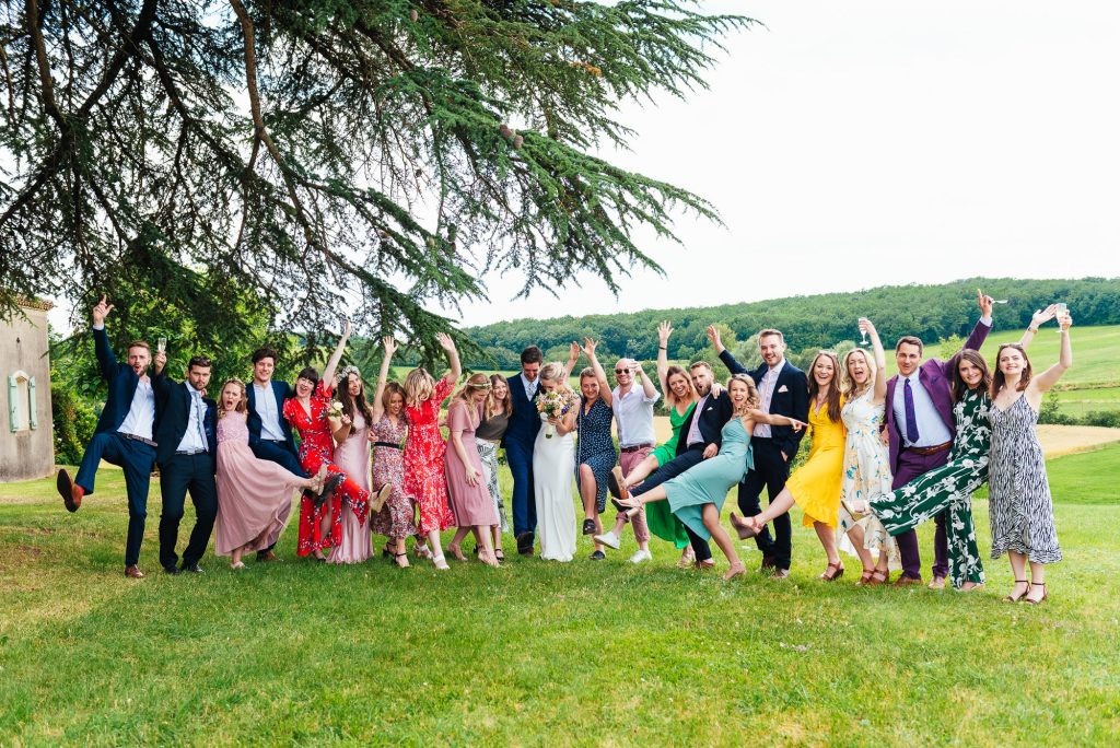 Fun group photography for outdoor wedding France