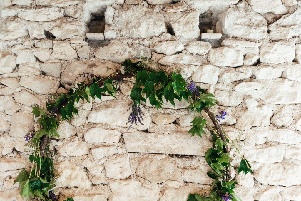 DIY floral garlands for rustic barn wedding