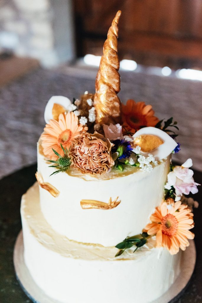 Home made unicorn themed wedding cake
