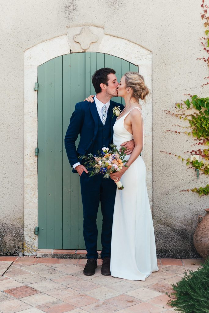 Gorgeous French courtyard wedding portrait in France