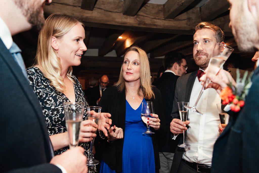 Guests enjoy a relaxed drinks reception at Cain Manor