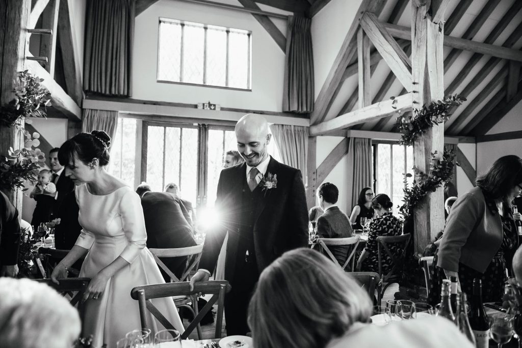 Bride and groom are announced into their wedding breakfast room