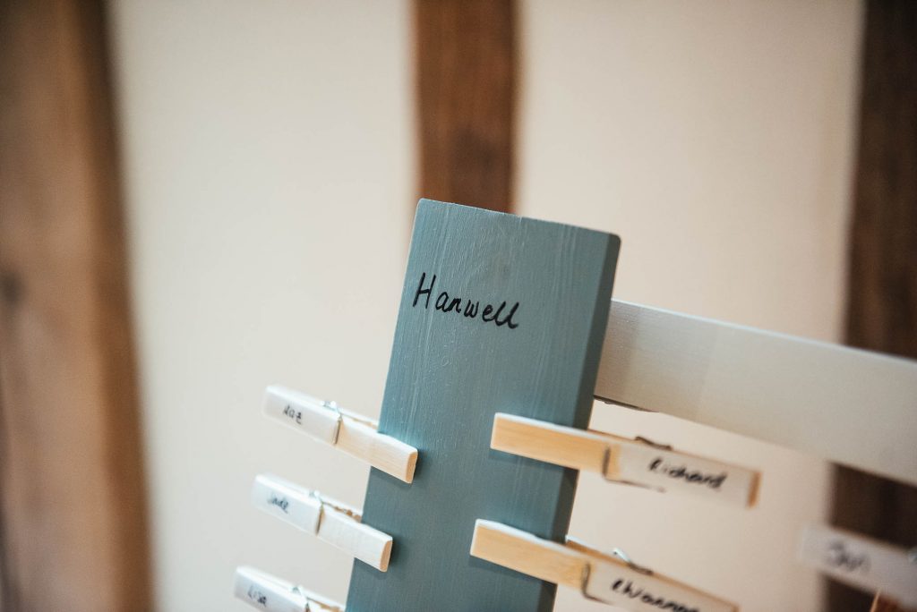 Handmade seating chart with painted pegs