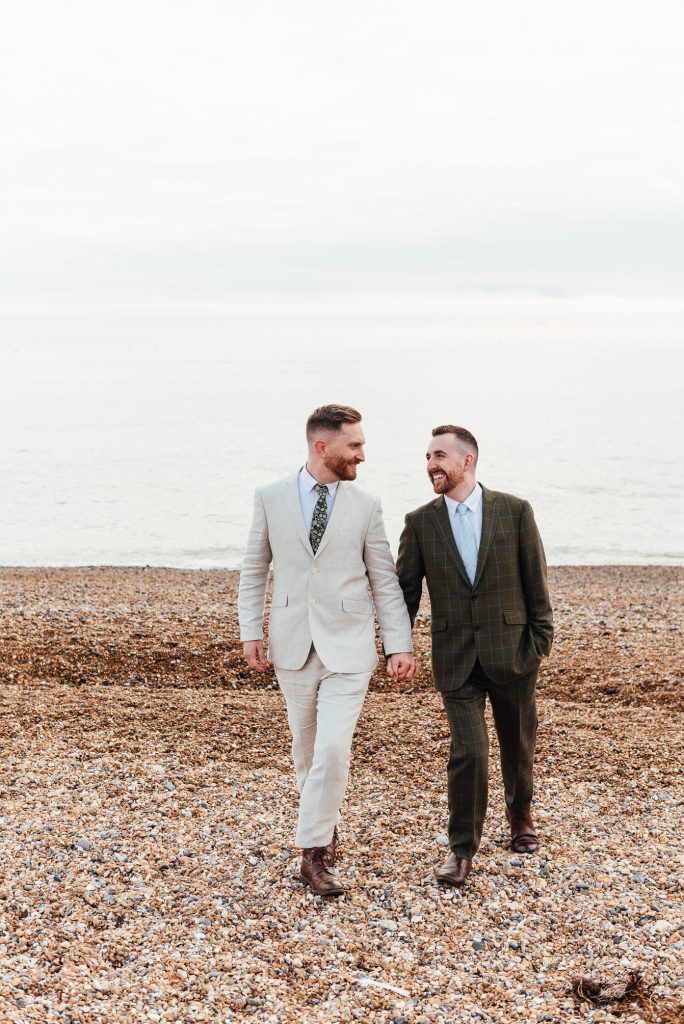 Natural Brighton beach LGBTQ wedding photography
