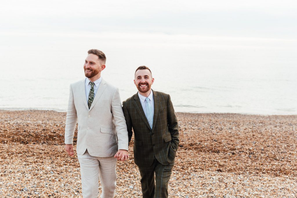Natural Brighton beach LGBTQ wedding photography