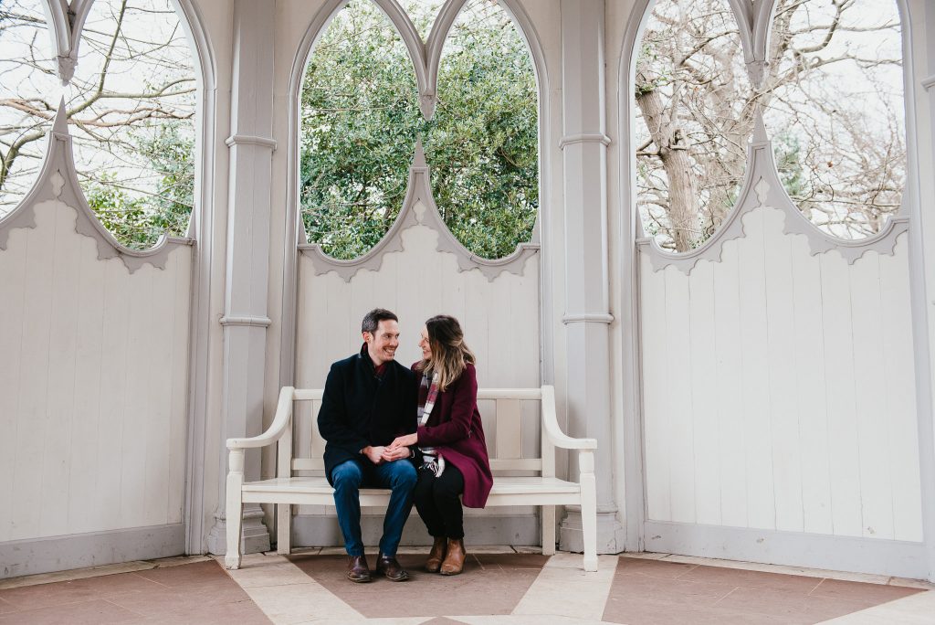 Relaxed couples portrait in The Gothic Tower