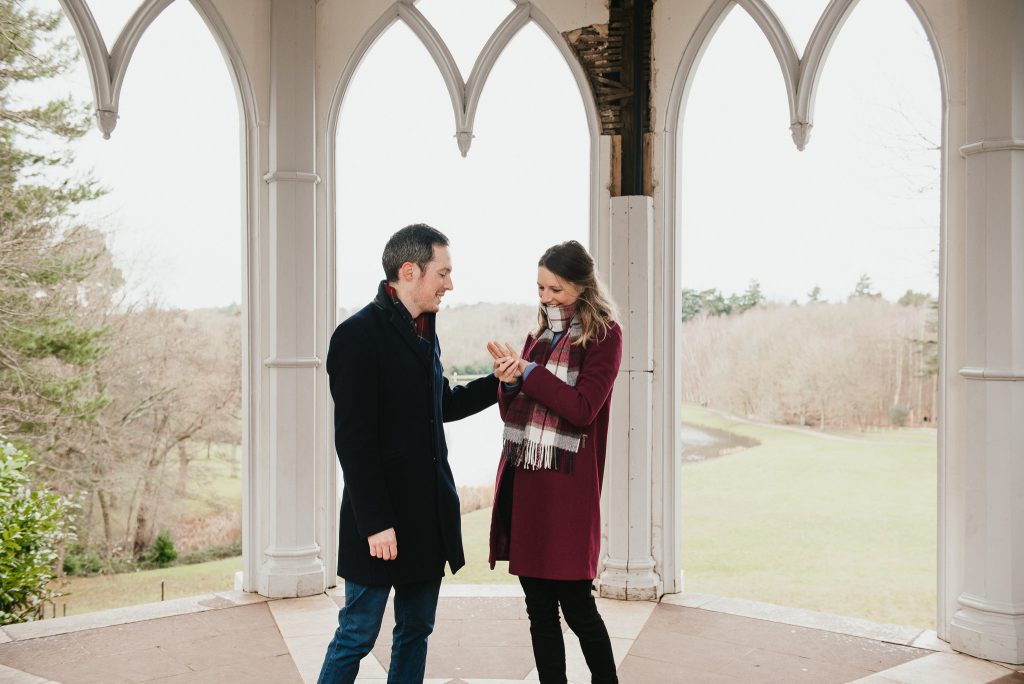 Marriage proposal at The Gothic Tower in Painshill Park