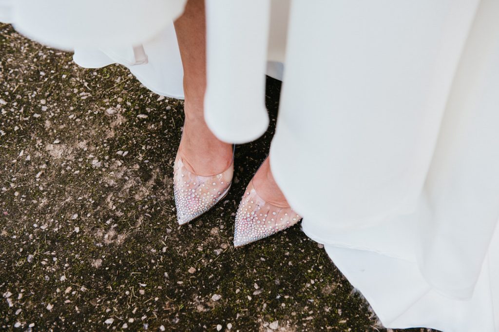 Sparkle Shoes with Classic Wedding Dress, Micro Surrey Wedding