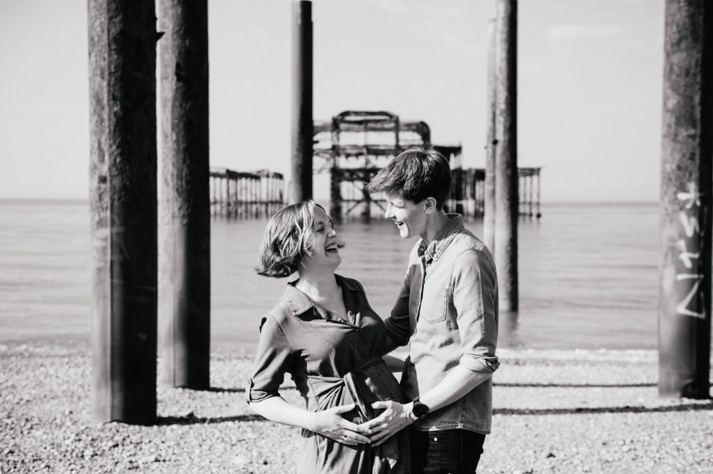 Fun Black and White Maternity Photography, Brighton Beach Photography