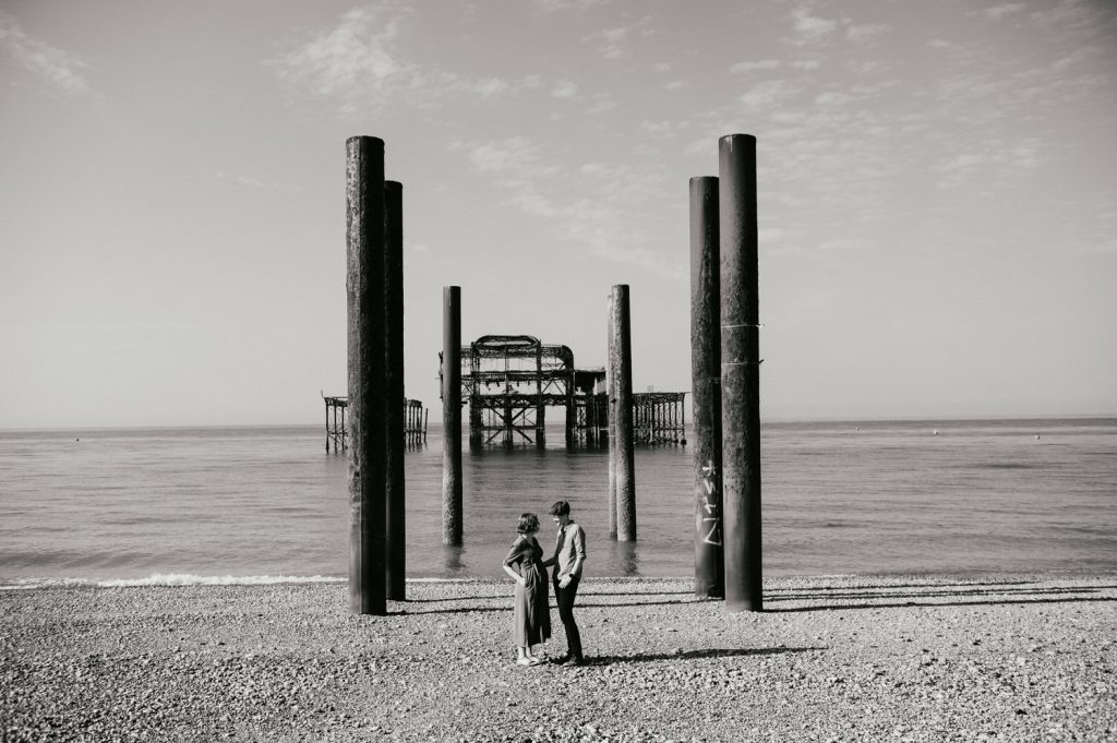 Black and white maternity beach session