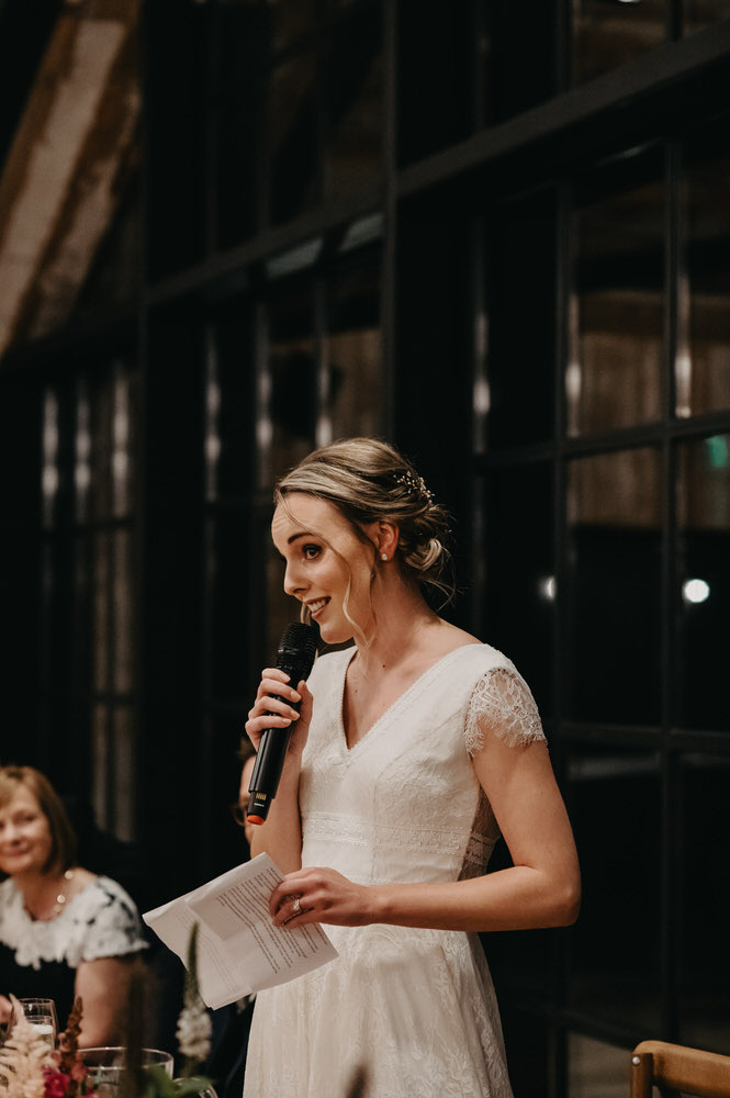 Bride Gives a Wedding Speech to Guests - Botley Hill Barn Wedding