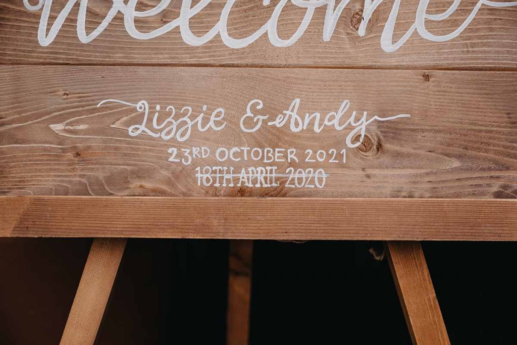 Wedding Welcome Sign With Postponed Dates, Surrey Wedding Photography