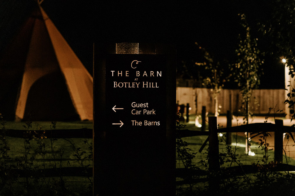 Exterior of Botley Hill Barn Sign at Night
