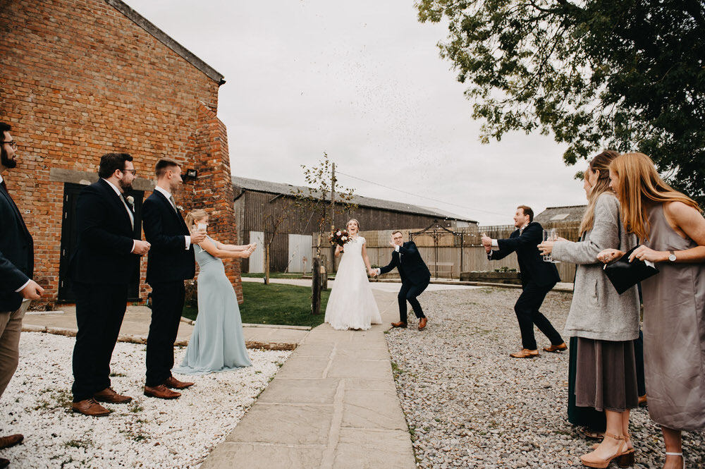 Fun Wedding Confetti Cannon Photography - Botley Hill Barn Farm Wedding