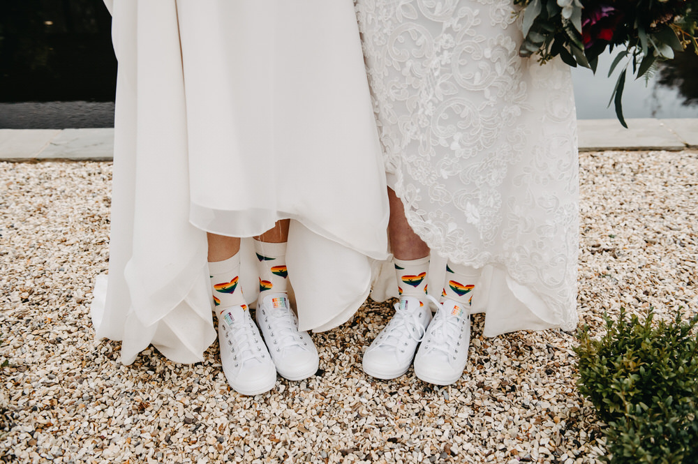 Wedding Dress Details With Rainbow Socks