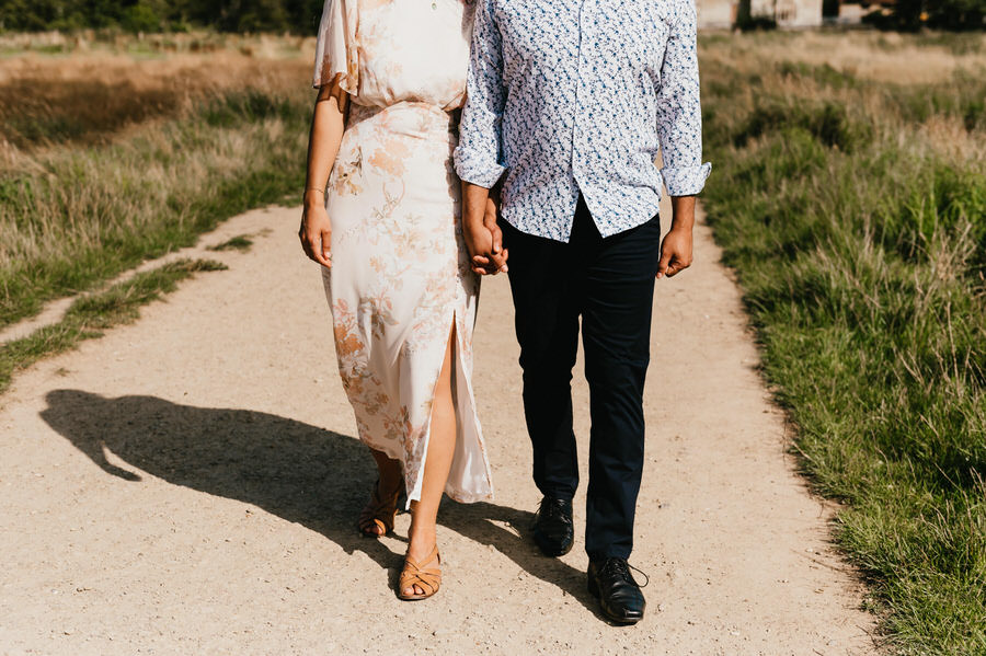 Documentary Wedding Photography Surrey, Couple Walk Together on Evening Portrait Session