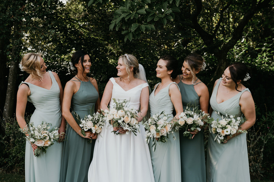 Candid Bridesmaids in Shades of Green Dress - Surrey Wedding Group Photography