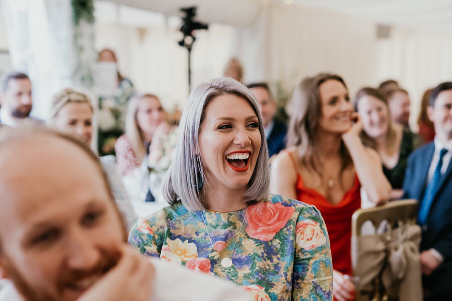 Candid Wedding Guests Reactions To Speeches - Elegant Burrows Lea Wedding