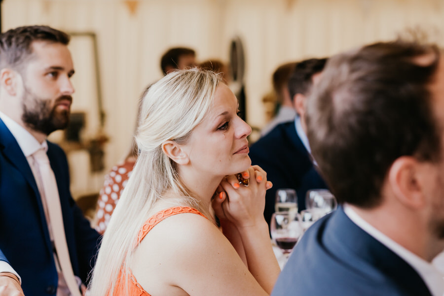 Candid Wedding Guests Reactions To Speeches - Outdoor Surrey Marquee Wedding