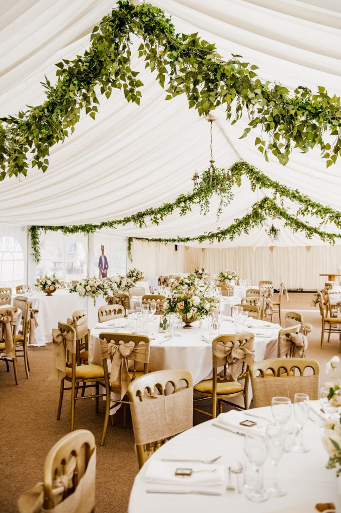 Elegant Outdoor Surrey Marquee Wedding Breakfast Room