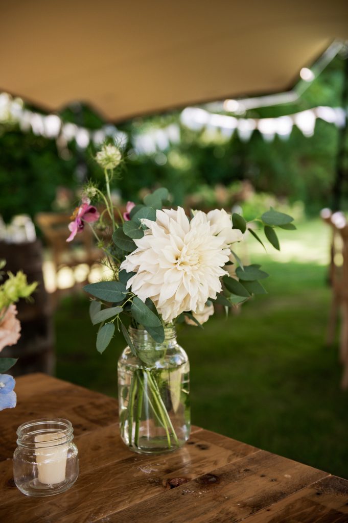 Summer Dahlia wedding flower arrangement