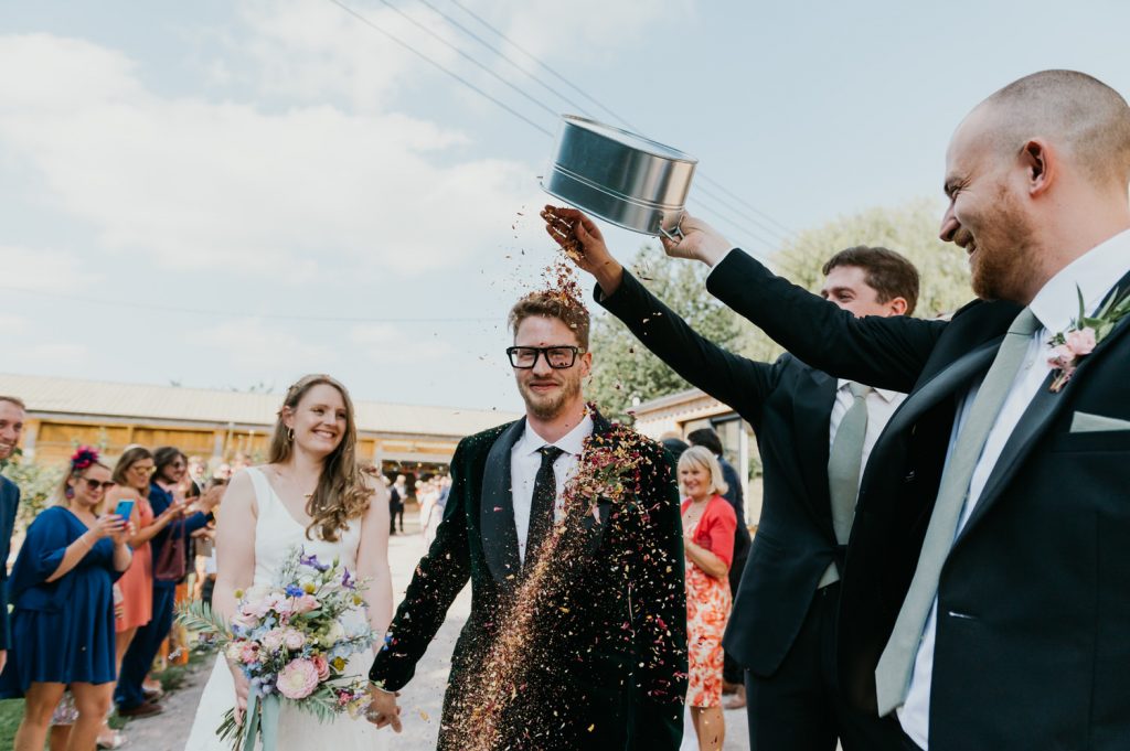 Holford Arms Wedding Photography - Fun Confetti Moment