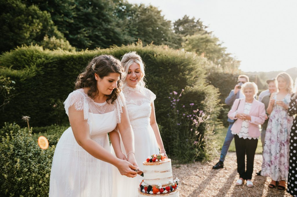 Outdoor Cake Cutting - Chaucer Barn Wedding
