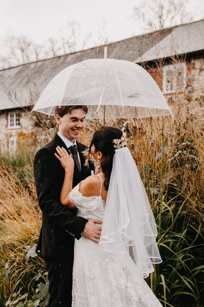 Romantic Rainy Portrait Under an Umbrella