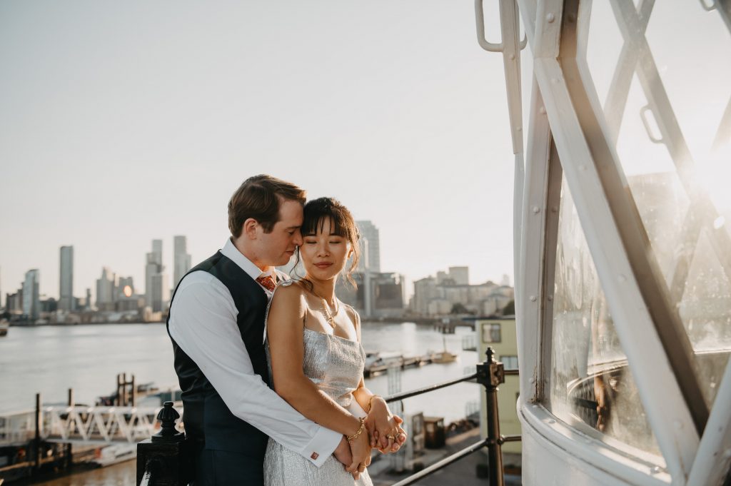 Couples Portrait at Sunset on Top a Lighthouse - Trinity Buoy Wharf Wedding