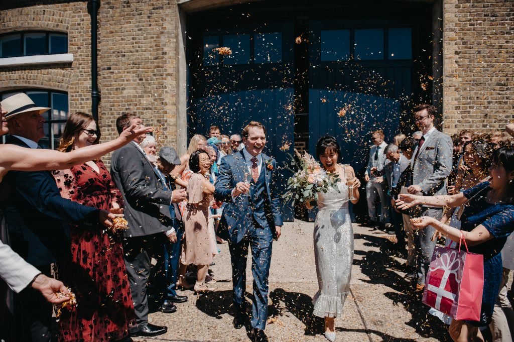 Fun Wedding Confetti Aisle Entrance - Trinity Buoy Wharf Wedding